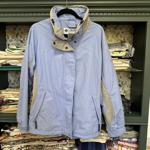 Columbia Womens Bugaboo Jacket M Light‎ Blue Gray Pockets Full Zip Drawstring